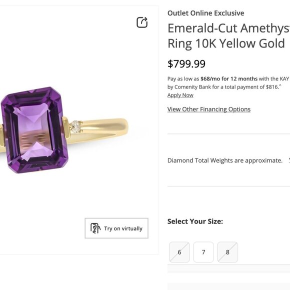 ❤️ DEAL! Solid 10KT Gold Genuine Amethyst and Diamond Ring - Picture 13 of 13